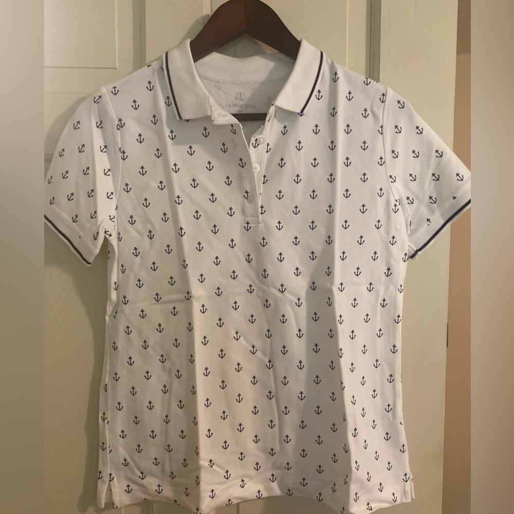 Lands end women’s white anchor polo